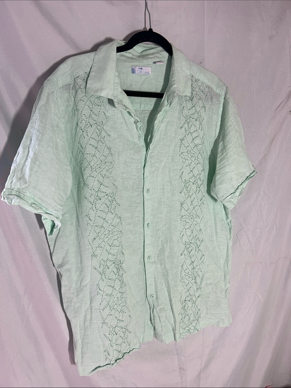 Casual Mint Short-Sleeve Button-Down Shirt